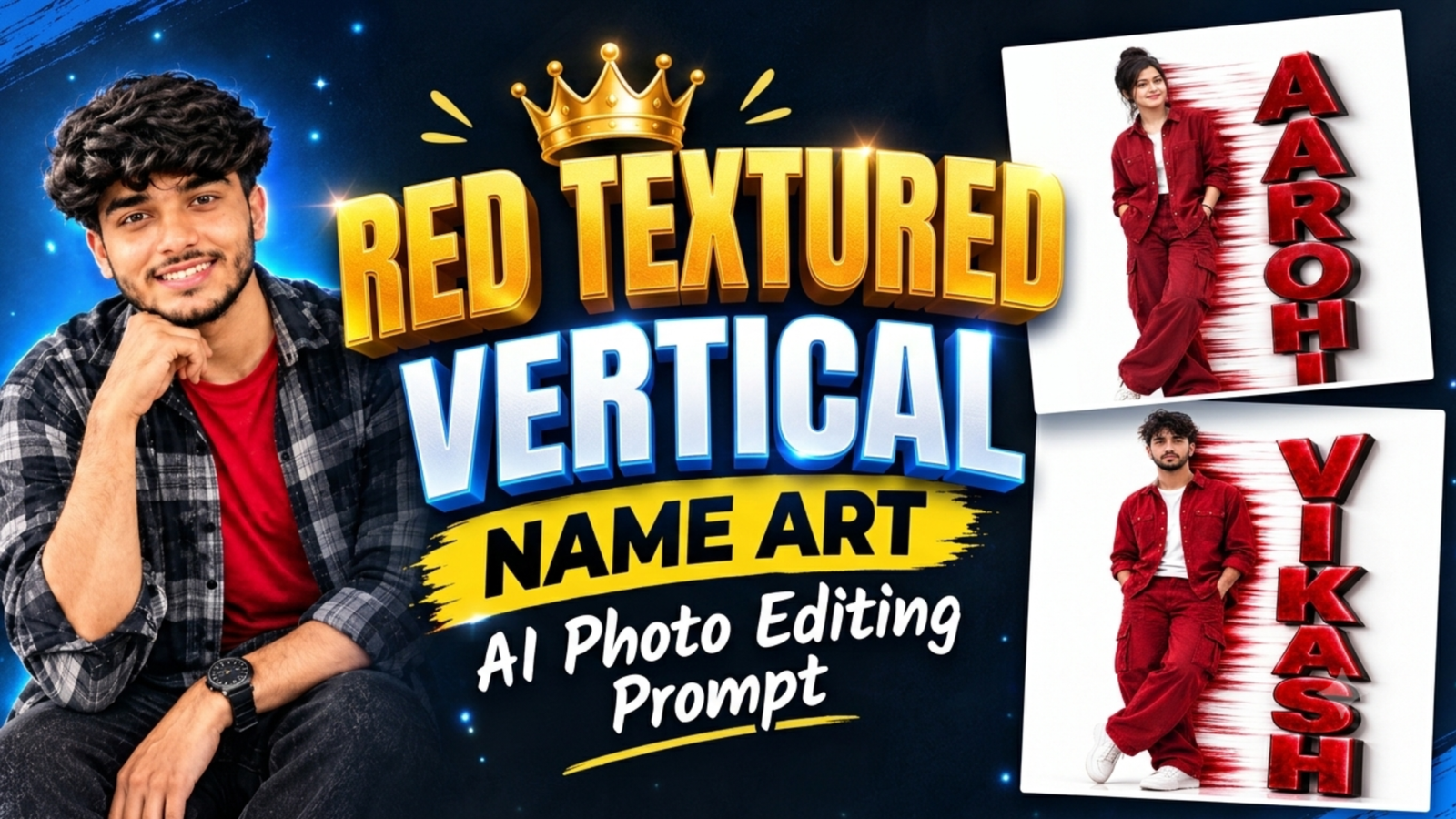 Red Textured Vertical Name Art AI Photo Editing Prompt