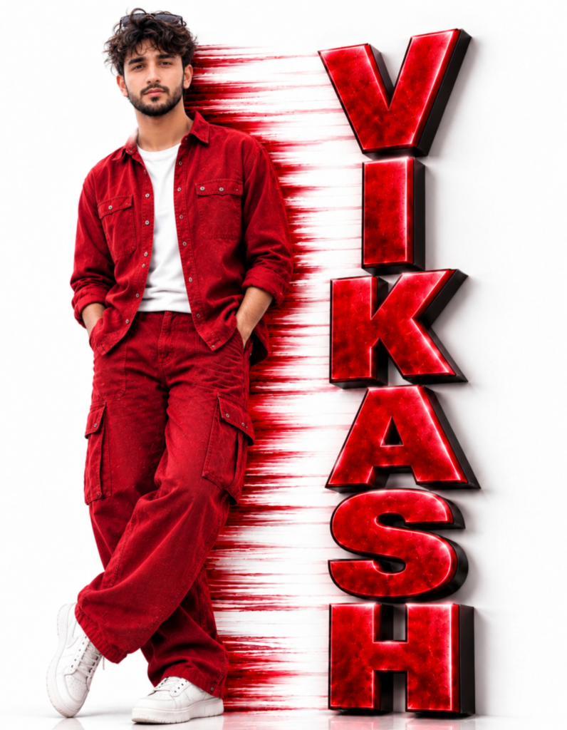 Red Textured Vertical Name Art AI Photo Editing Prompt