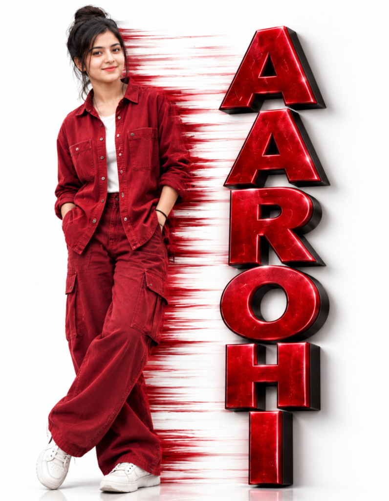 Red Textured Vertical Name Art AI Photo Editing Prompt