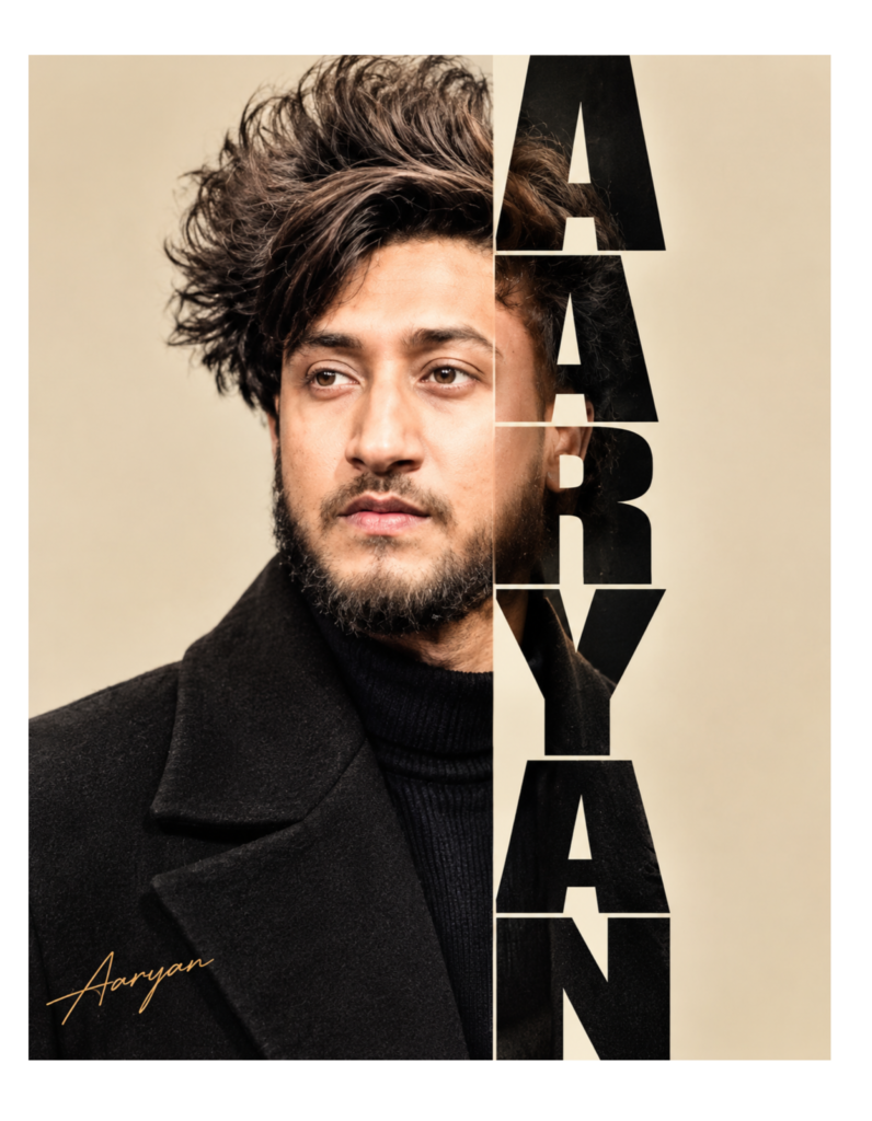 Half Face Vertical Name Poster AI Photo Editing Prompt for boys