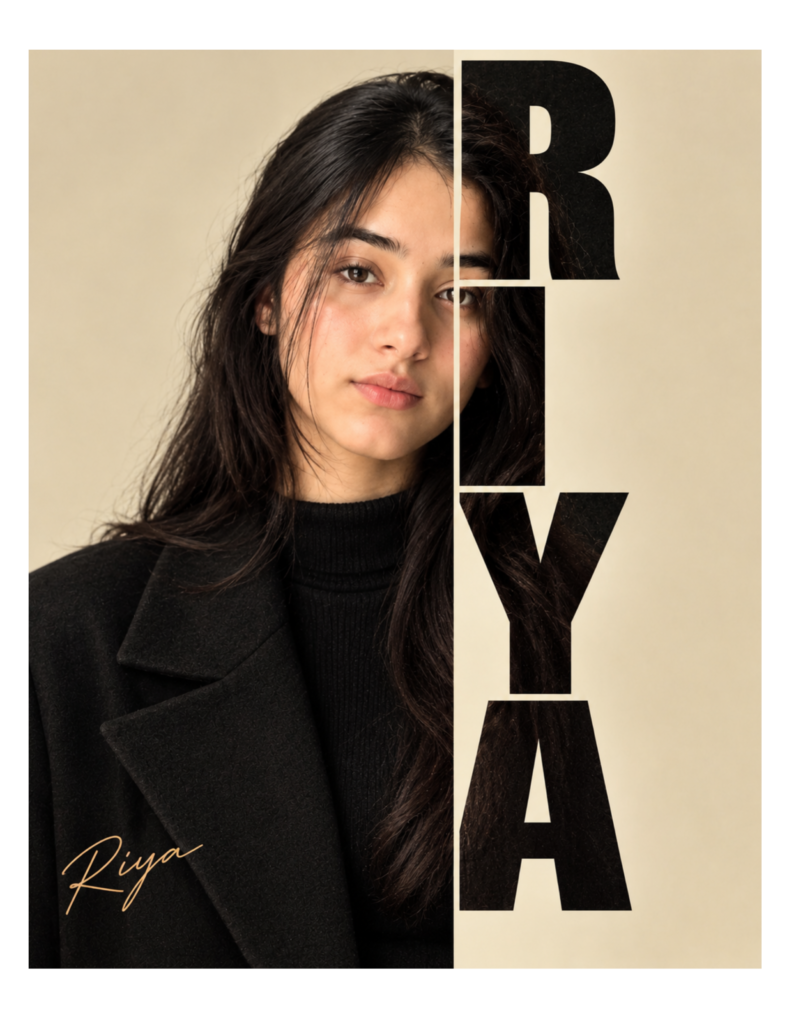 Half Face Vertical Name Poster AI Photo Editing Prompt for girls