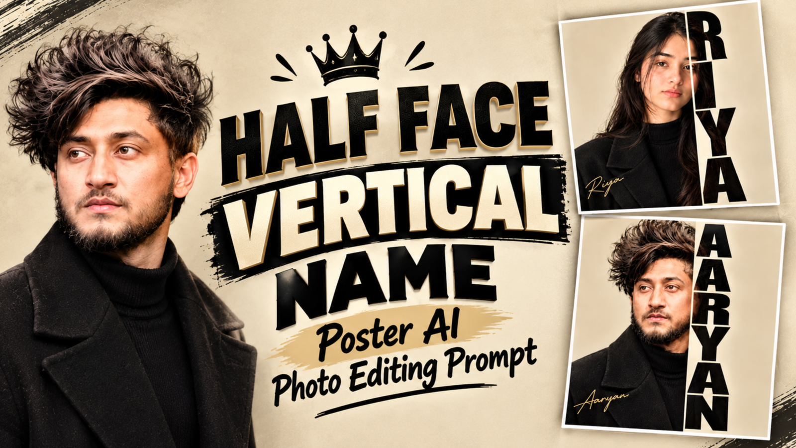 Half Face Vertical Name Poster AI Photo Editing Prompt
